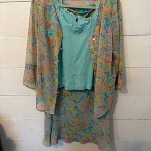 Women’s matching skirt set Easter/spring colorful lightweight paisley